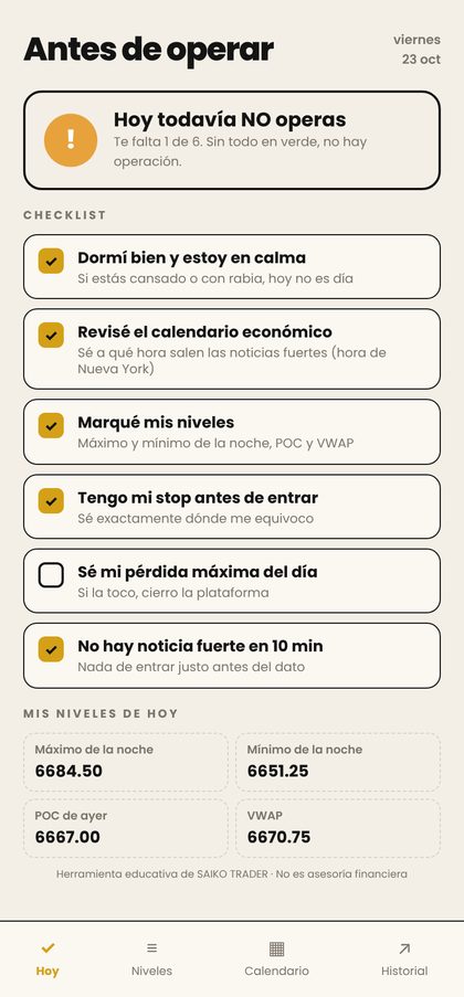 Checklist antes de operar en formato de celular